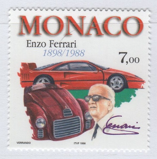 Francobollo Monaco Anno 1998 Centenario della nascita di Enzo Ferrari
