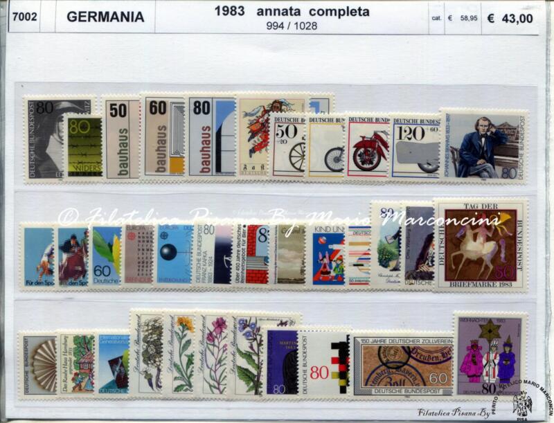 Francobolli Germania Anno 1983 Annata completa (cat. n. 994-1028)