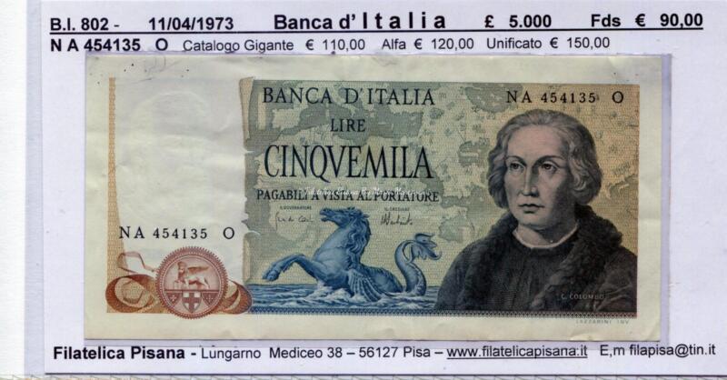 Banconota Italia - data 11/04/1973 - Lire 5.000