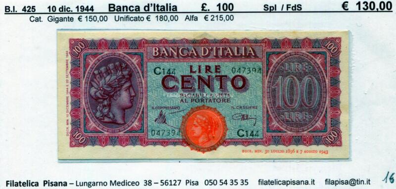 4   Banca  d'Italia  1944   BI  425    £  100