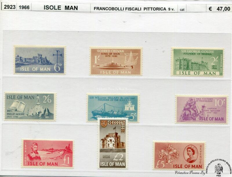 2923  Man  isola  1966  "Fiscali"  pittorica  9 valori