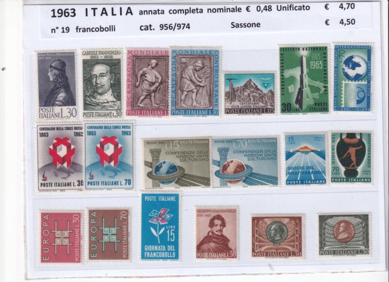 Francobolli nuovi Italia: annata completa 1964