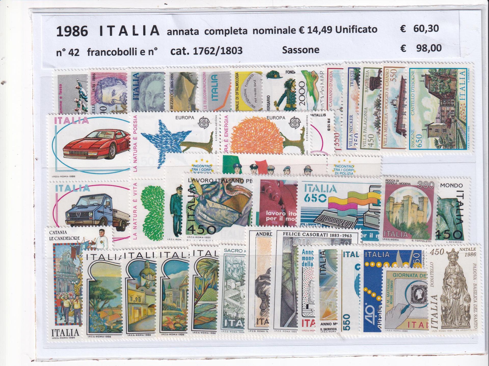 Annata Completa 1986 Repubblica Italiana - 41 Francobolli Commemorativi + 1 Ordinario, MNH, Nuovi E Integri