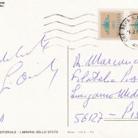 Cartolina affrancata con chiudilettera annullata e viaggiata