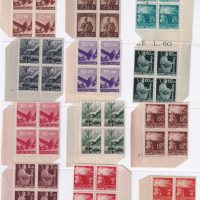 Francobolli Italia Repubblica Anno 1945 Quartine Serie completa Democratica (cat. n. 543-565) con Certificato