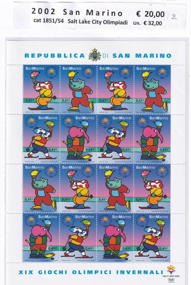 Minifoglio San Marino Anno 2002 cat. n. 1851-1854 Giochi Olimpici Invernali Salt Lake City