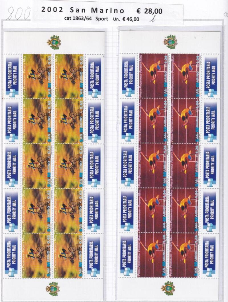 Minifogli San Marino Anno 2002 cat. n. 1863-1864 Sport