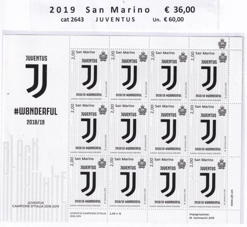 Minifoglio San Marino Anno 2019 cat. n. 2643 Juventus Campione d'Italia 2018-2019