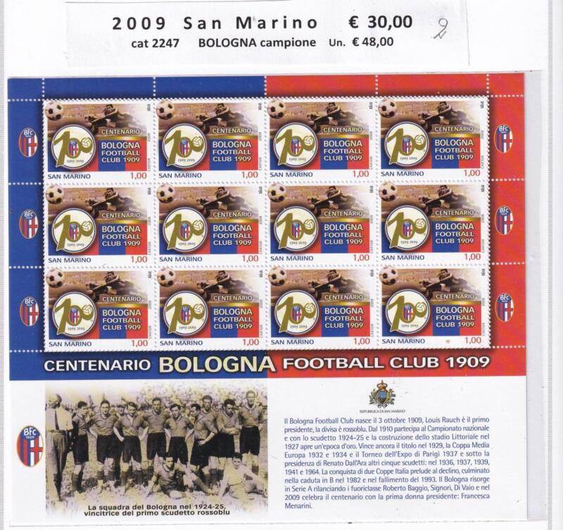 Minifoglio San Marino Anno 2009 cat. n. 2247Centenario Bologna Football Club