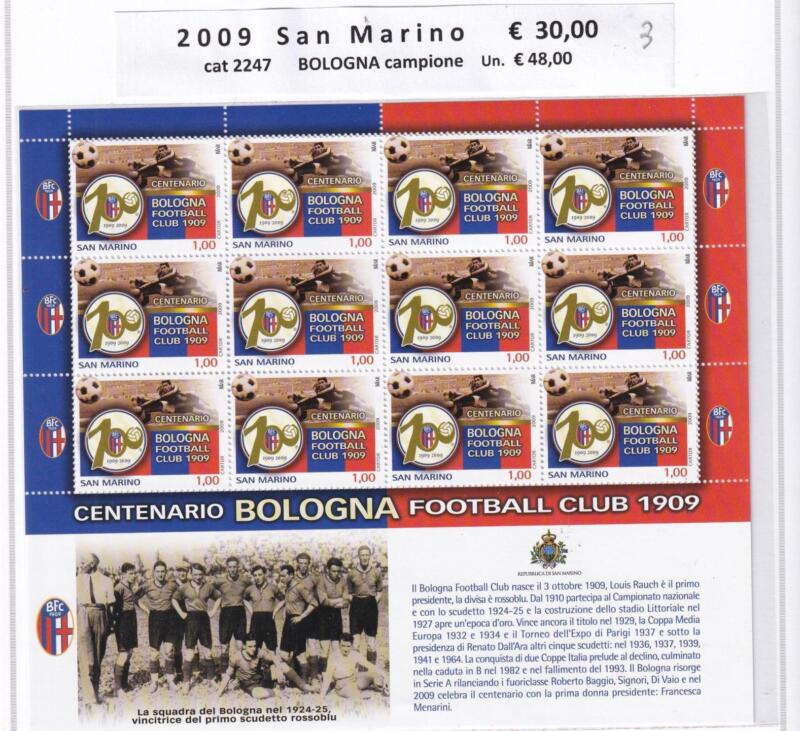 Minifoglio San Marino Anno 2009 cat. n. 2247Centenario Bologna Football Club