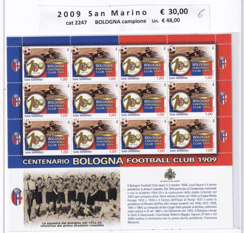 Minifoglio San Marino Anno 2009 cat. n. 2247Centenario Bologna Football Club