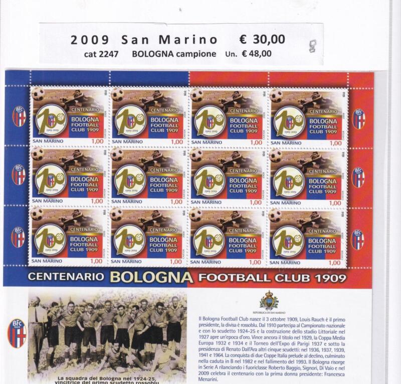 Minifoglio San Marino Anno 2009 cat. n. 2247Centenario Bologna Football Club