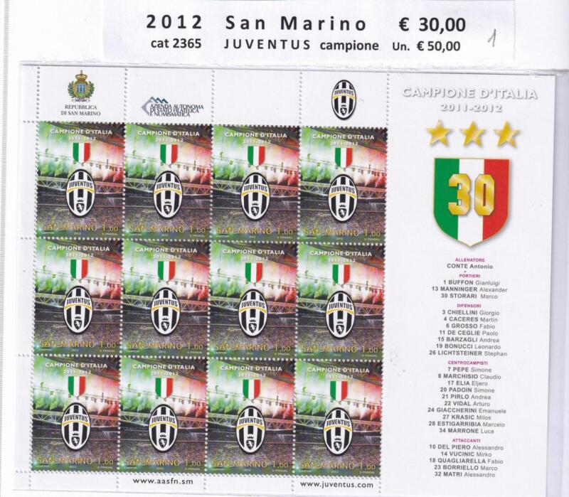 Minifoglio San Marino Anno 2012 cat. n. 2365 Juventus Campione d'Italia