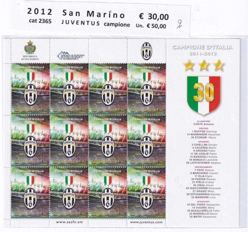 Minifoglio San Marino Anno 2012 cat. n. 2365 Juventus Campione d’Italia