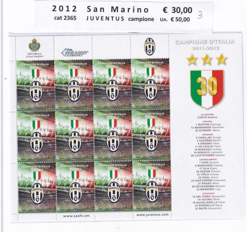 Minifoglio San Marino Anno 2012 cat. n. 2365 Juventus Campione d’Italia