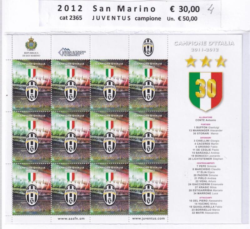 Minifoglio San Marino Anno 2012 cat. n. 2365 Juventus Campione d’Italia