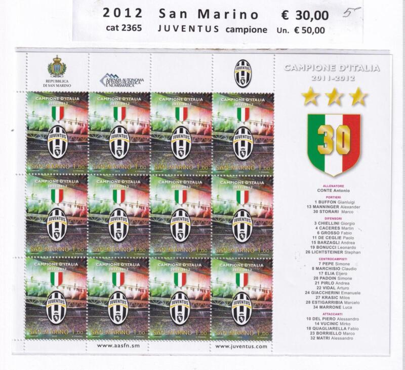 Minifoglio San Marino Anno 2012 cat. n. 2365 Juventus Campione d’Italia