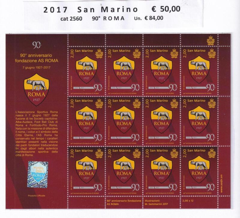 Minifoglio San Marino Anno 2017 cat. n. 2560 Novantesimo Anniversario AS Roma