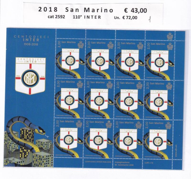 Minifoglio San Marino Anno 2018 cat. n. 2592 Centodieci Inter 1908-2018