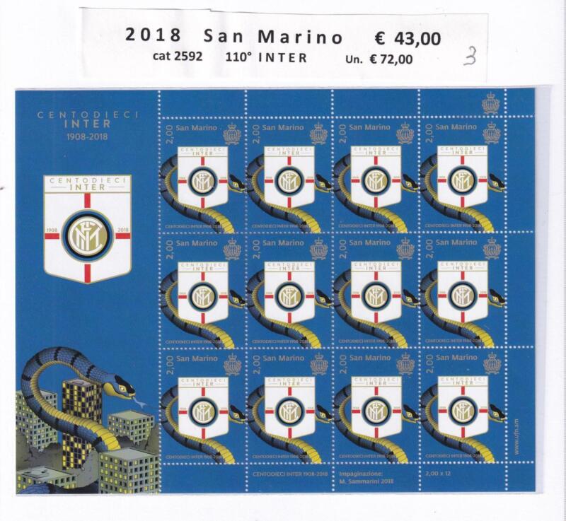 Minifoglio San Marino Anno 2018 cat. n. 2592 Centodieci Inter 1908-2018