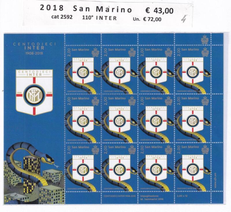 Minifoglio San Marino Anno 2018 cat. n. 2592 Centodieci Inter 1908-2018