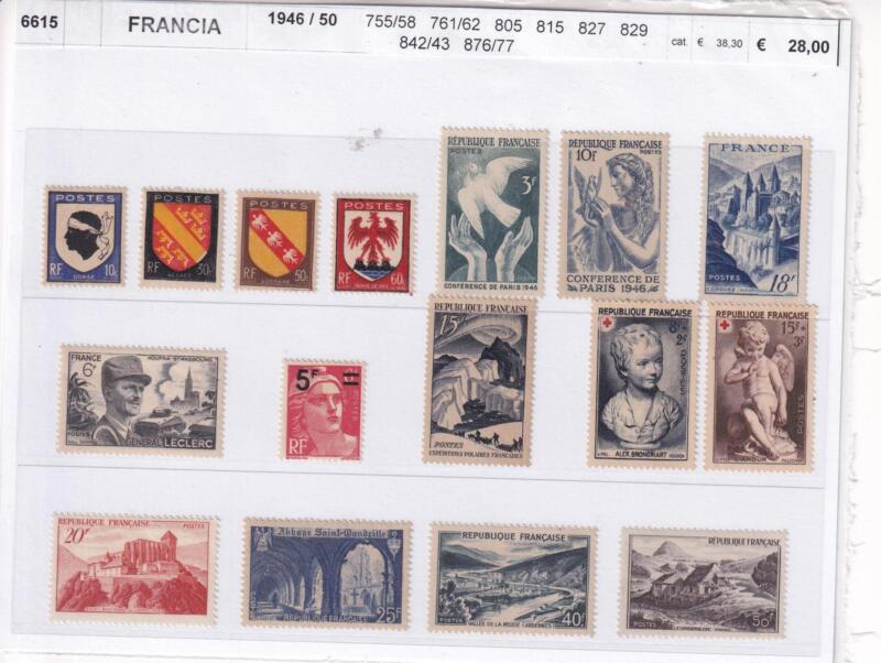 Francobolli Francia Anni 1946-1950 Varie emissioni Tematiche Personaggi Illustri, Monumenti e Vedute, Croce Rossa, Arte, Stemmi