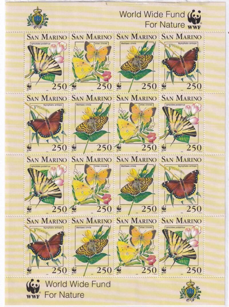 Minifoglio San Marino Anno 1993 cat. n. 1379-1381 WWF Farfalle