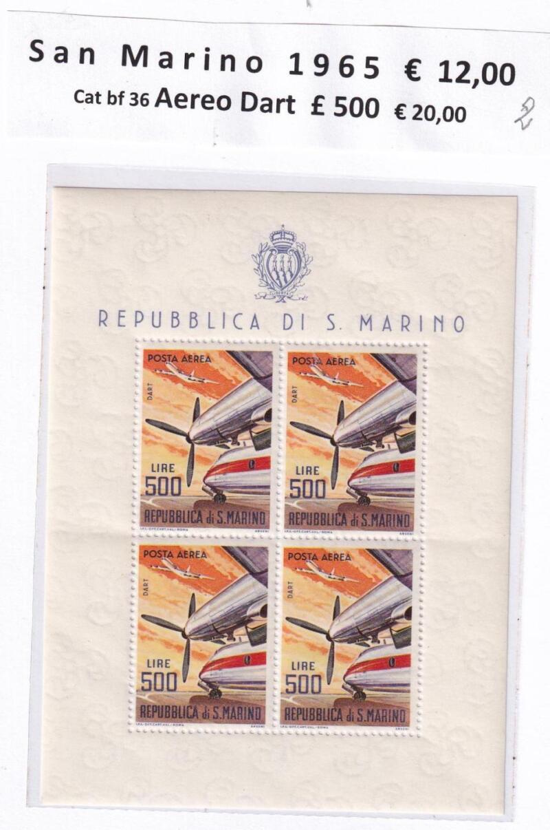 Foglietto San Marino Anno 1965 cat. PA n. 149 BF n. 37 Aerei Moderni