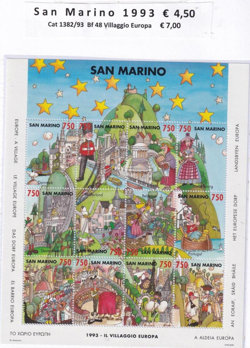 Foglietto San Marino Anno 1993 cat. n. 1382-1393 BF n. 48 Il Villaggio Europa