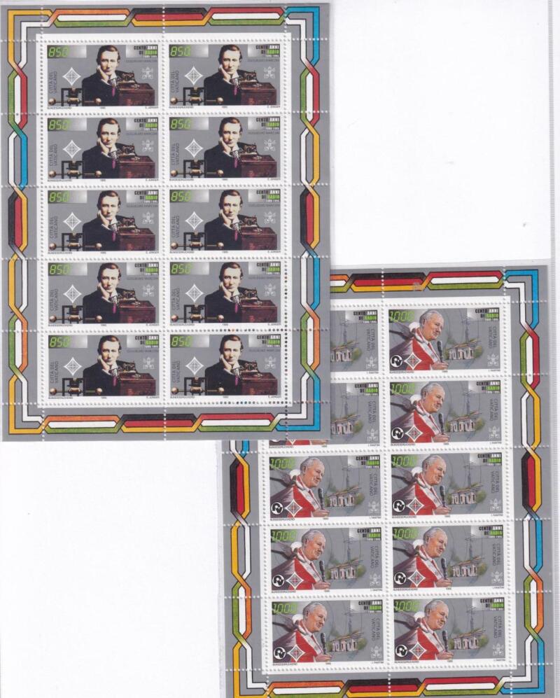 Minifogli Vaticano Anno 1995 cat. n. 1025-1026 Centenario della Radio. Guglielmo Marconi
