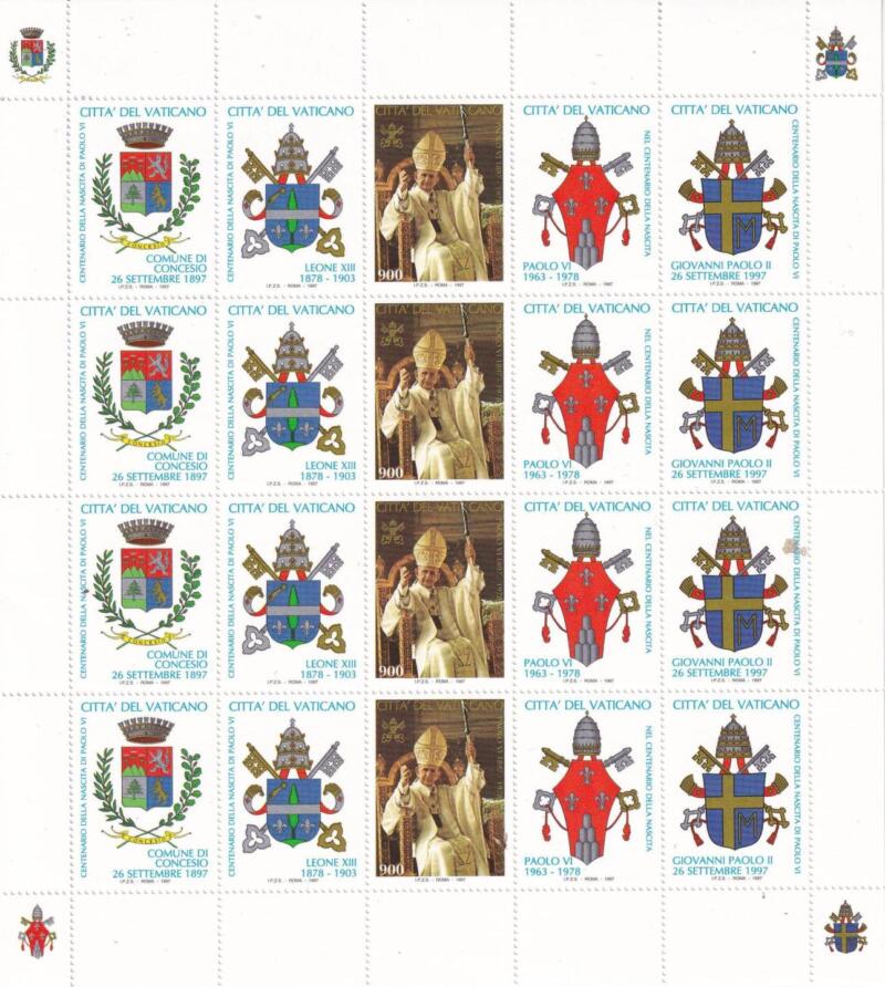 Minifoglio Vaticano Anno 1997 cat. n. 1100 Centenario Nascita Paolo VI