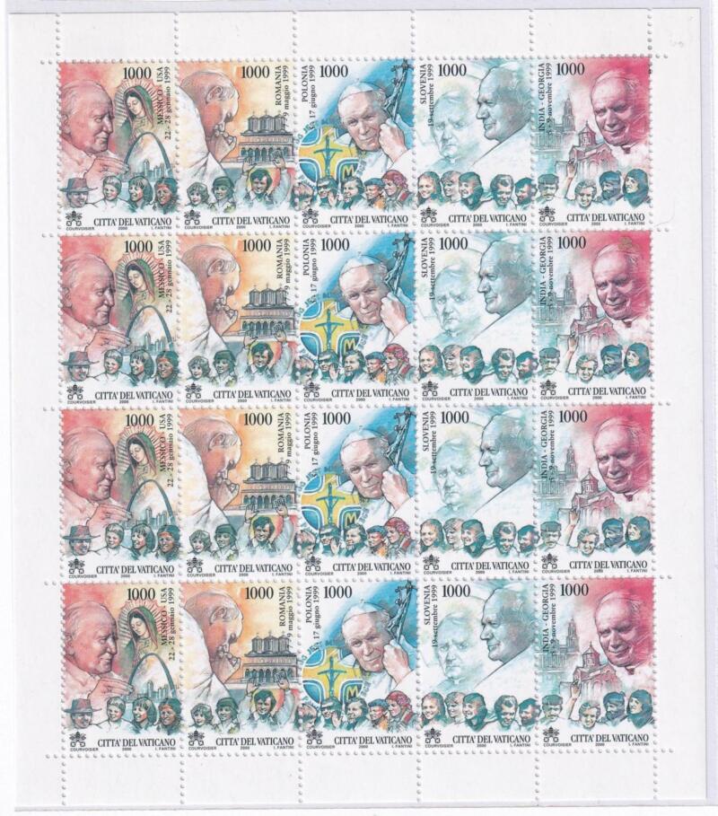 Minifoglio Vaticano Anno 2000 cat. n. 1219-1223 Viaggi di Giovanni Paolo II nel 1999