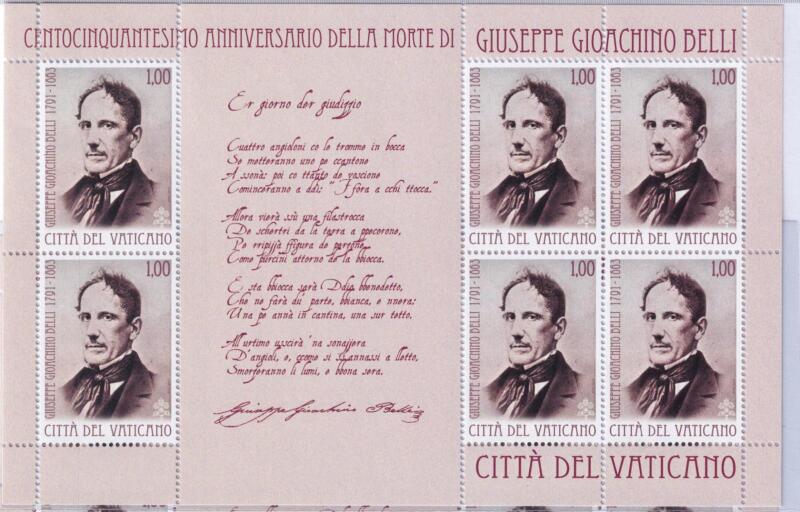 Minifoglio Vaticano Anno 2013 cat. n. 1636 Centocinquantesimo Anniversario morte Giuseppe Gioachino Belli