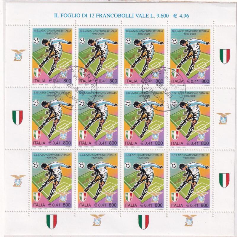 Minifoglio Italia Anno 2000 cat. n. 2518 S. S. Lazio Campione d’Italia con Annullo speciale
