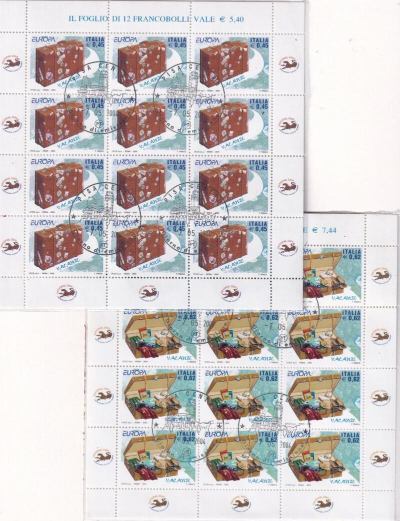 Minifogli Italia Anno 2004 cat. n. 2798-2799 Europa I Viaggi con Annullo speciale
