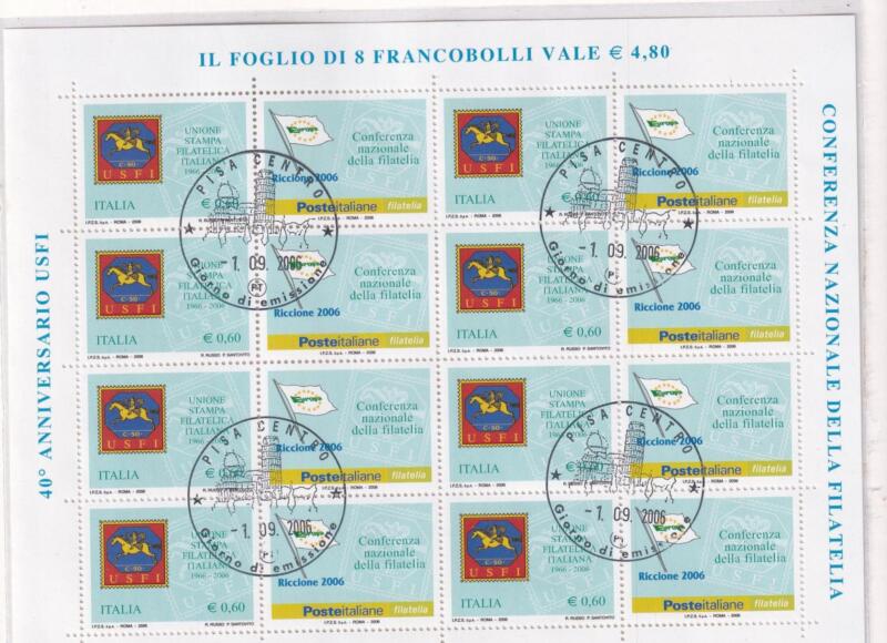 Minifoglio Italia Anno 2006 cat. n. 2966 40esimo Anniversario Unione Stampa Filatelica Italia con Annullo speciale