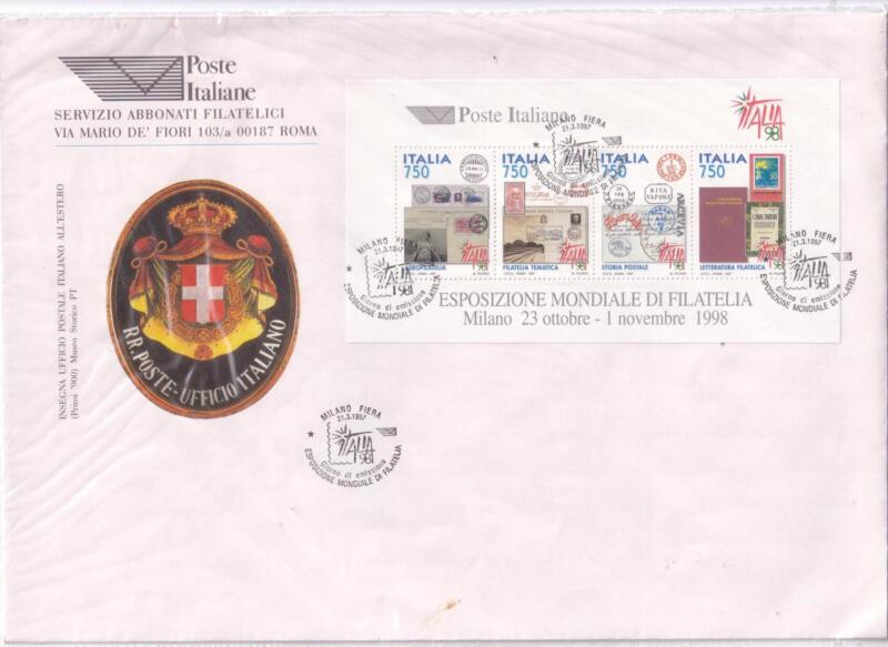 Busta primo giorno FDC Foglietto italia 98 Esposizione mondiale filatelia Milano (BF n. 19)