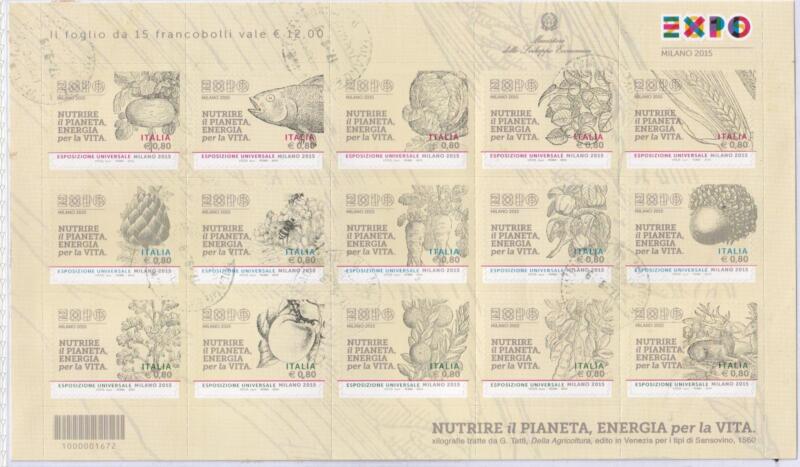 Foglietto Italia Anno 2015 EXPO Milano 2015 Nutrire il Pianeta (BF n. 88) con Annullo speciale