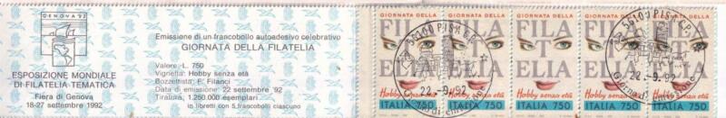 Libretto Italia Anno 1993 Giornata della Filatelia. Hobby senza età (Lb n. 13) con Annullo speciale primo giorno di emissione