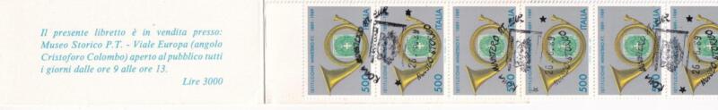 Libretto Italia Anno 1989 Centenario istituzione Ministero Poste e Telegrafi (Lb n. 12) con Annullo speciale