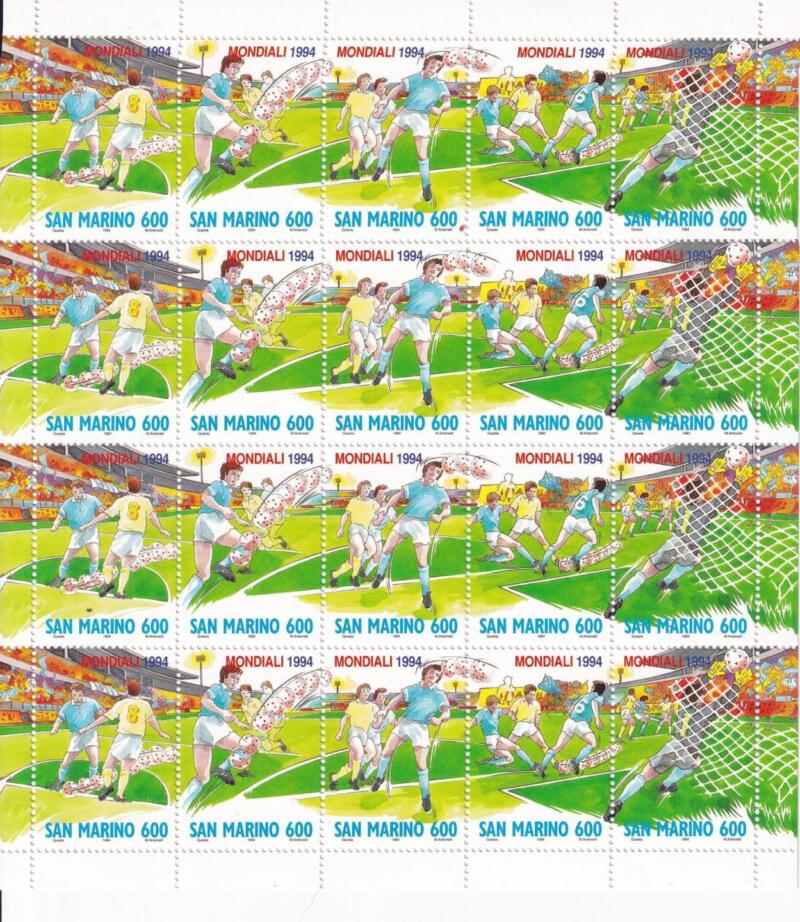 Minifogli San Marino Anno 1994 Campionati Mondiali Calcio USA 94 (cat. n. 1418-1422)
