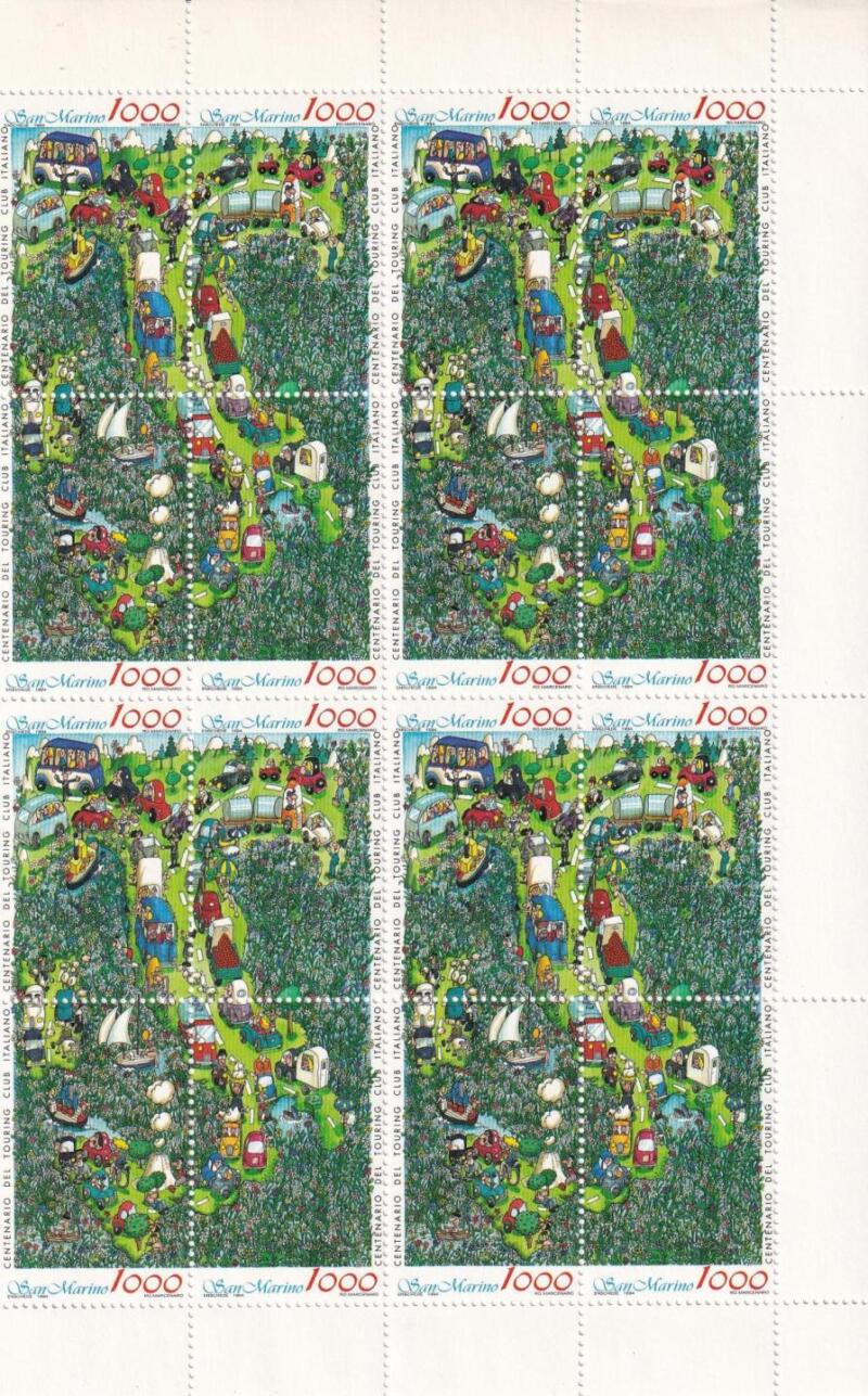 Minifogli San Marino Anno 1994 Centenario del Touring Club Italiano (cat. n. 1433-1436)