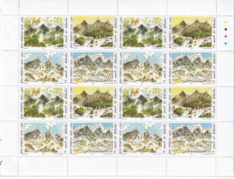 Minifoglio San Marino Anno 2001 17esimo Centenario della fondazione della Repubblica. Seconda Serie (cat. n. 1815-1818)