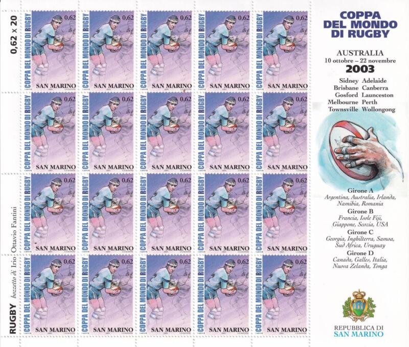 Minifogli San Marino Anno 2003 Coppa del mondo di rugby 2003, Australia (cat. n. 1958-1961)