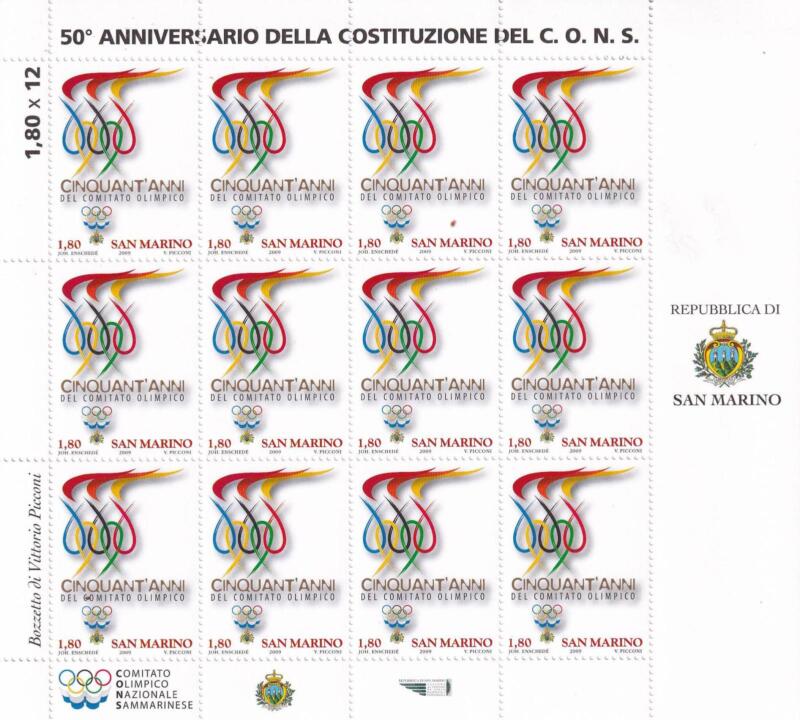 inifoglio San Marino Anno 2009 Cinquantenario della costituzione del Comitato Olimpico Nazionale Sammarinese (cat. n. 2215)
