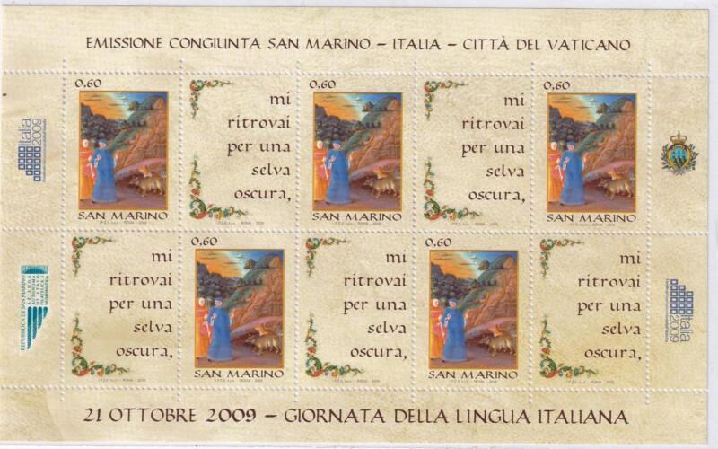 Minifoglio San Marino Anno 2009 Giornata della Lingua Italiana. Emissione congiunta con Italia e Vaticano (cat. n. 2261)