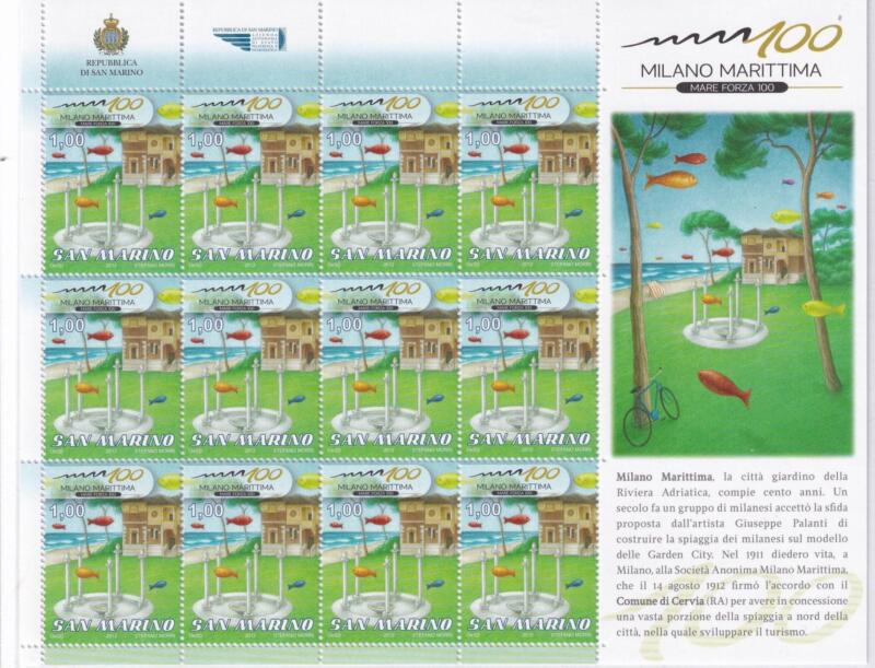 Minifoglio San Marino Anno 2012 Centenario di Milano Marittima (cat. n. 2351)