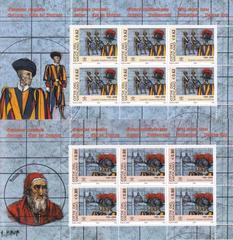 Foglietto Vaticano, Anno 2005, Quinto centenario della Guardia Svizzera Pontificia (BF n. 37-38)