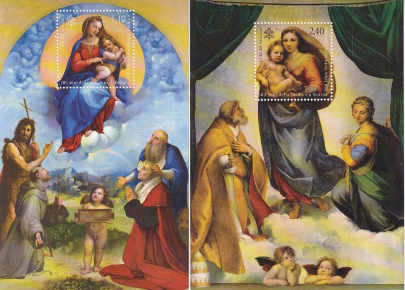 Foglietti Vaticano, Anno 2012, Quinto centenario della ‘Madonna di Foligno’ e della ‘Madonna Sistina’ di Raffaello (BF n. 70-71)