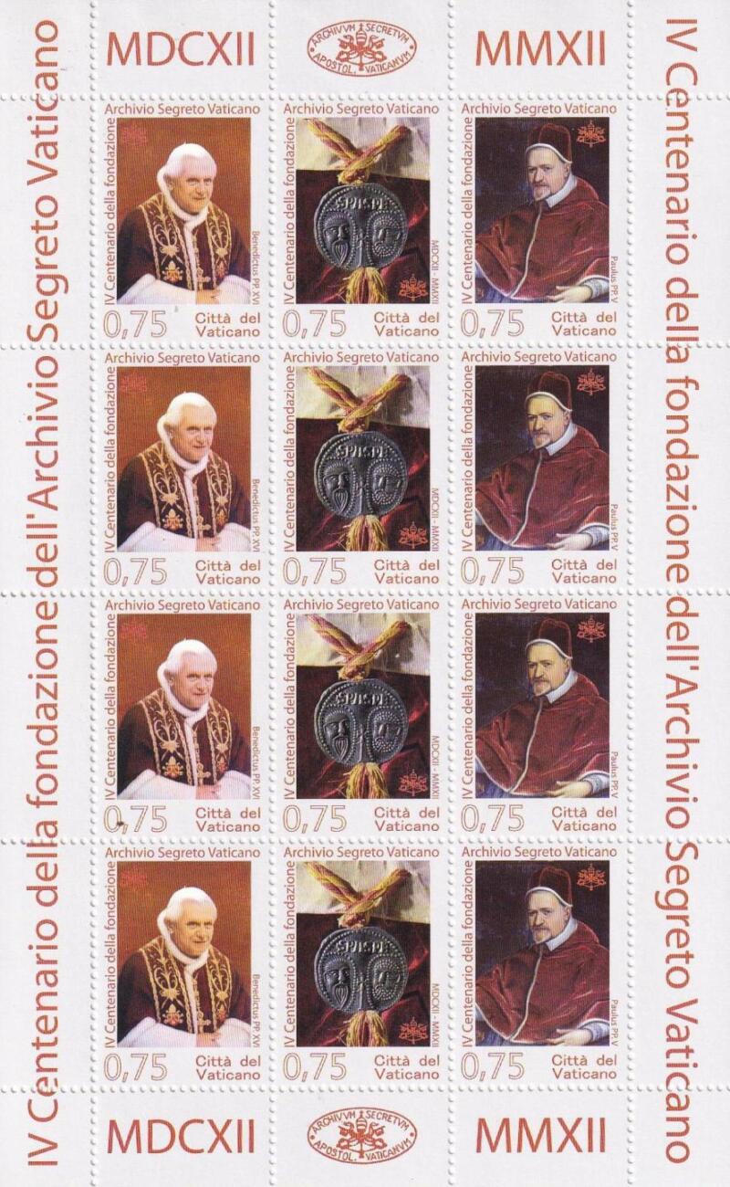 Foglietto Vaticano, Anno 2012, Quarto centenario della fondazione dell’Archivio Segreto Vaticano (BF n. 73)